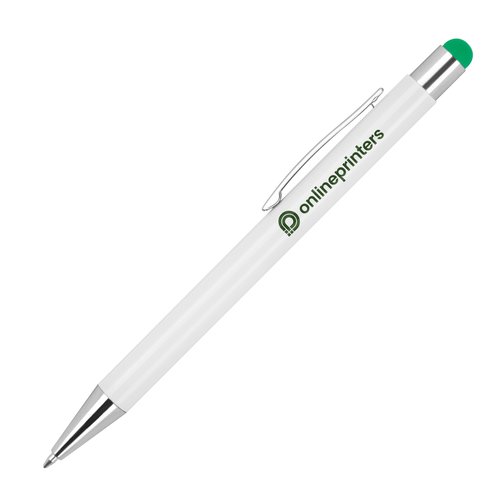 Penna a sfera verde con funzione touchpen e clip.