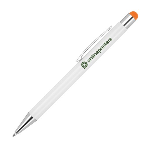 Penna a sfera arancione con touchpen e clip.