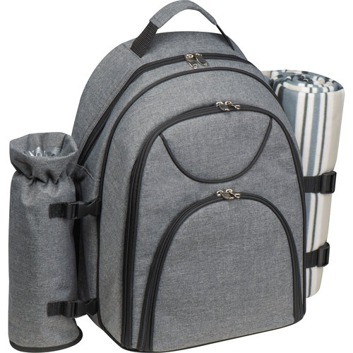 Zaino da picnic antracite con scomparti multipli e maniglie.
