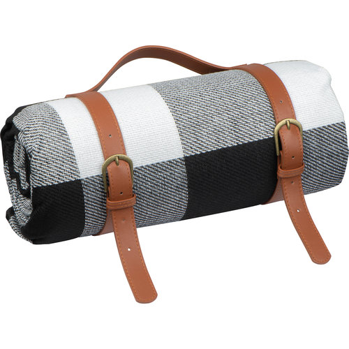 Coperta da picnic multicolore con cinghie di trasporto in ecopelle.