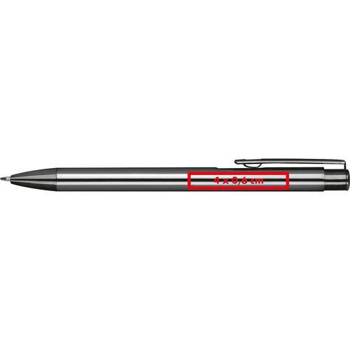 Penna a sfera a scatto in metallo color argento con clip.