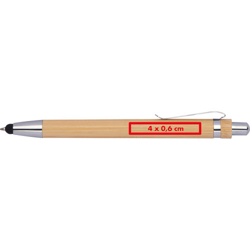 Penna a sfera color legno con elementi in metallo e funzione touchpen.
