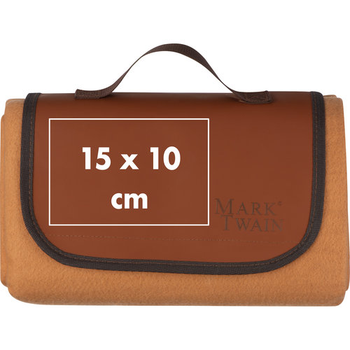 Coperta da picnic marrone in pile con maniglia.