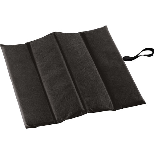Cuscino da seduta nero in tessuto non tessuto con anello di trasporto.