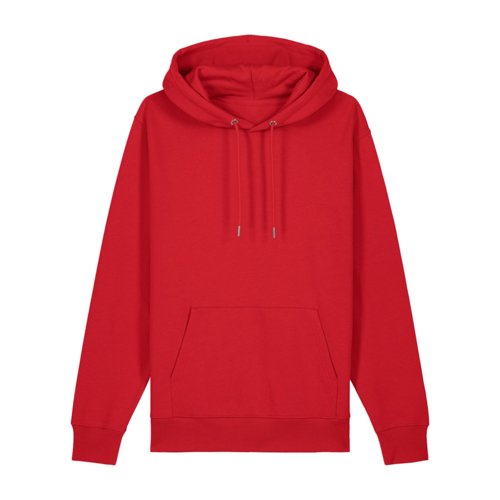 Felpa rossa in cotone con cappuccio e tasca a marsupio.