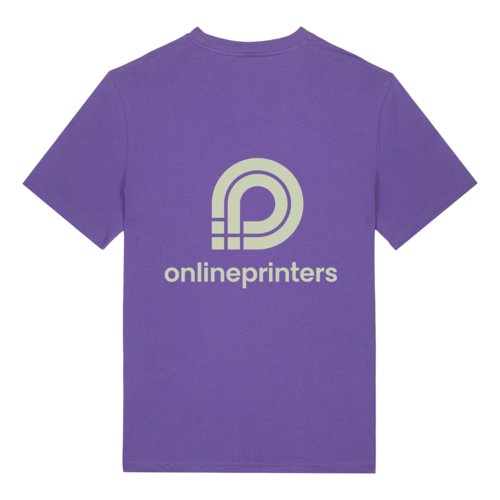T-shirt viola in cotone biologico, vestibilit unisex, con maniche corte.