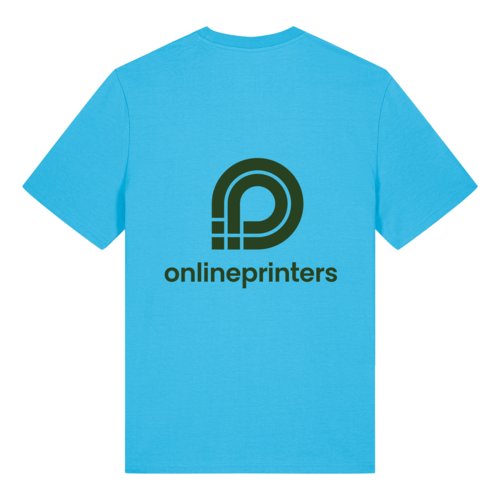 T-shirt color acquamarina in cotone organico, taglio unisex, con maniche corte.