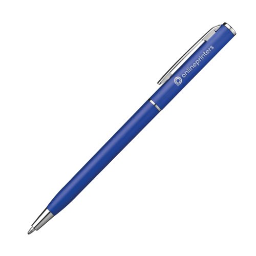Penna a sfera blu in metallo con clip.