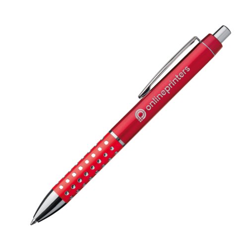 Penne a sfera in metallo rosso con clip e pulsante.