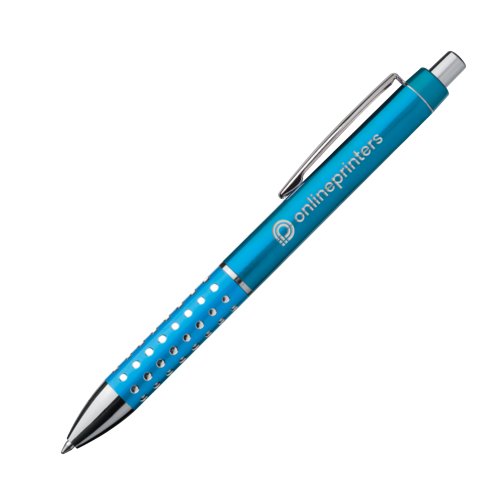 Penna a sfera in metallo turchese con clip e pulsante.