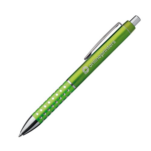 Penna a sfera in metallo verde mela con clip e pulsante.