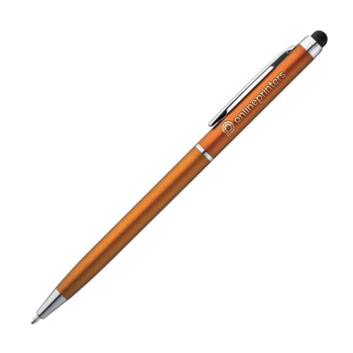 Penne a sfera arancione in metallo con funzione touch e clip.