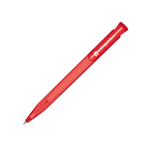 Penne a sfera in plastica rossa con meccanismo a scatto.