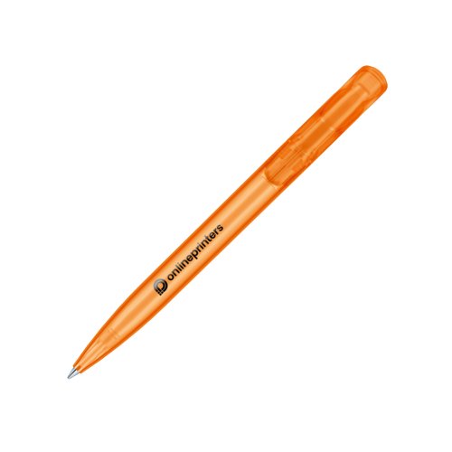 Penne a sfera arancione in plastica con pulsante.