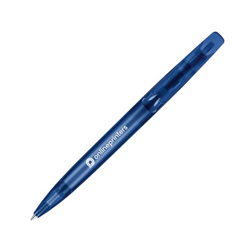 Penne a sfera a rotazione in plastica blu scuro con clip.