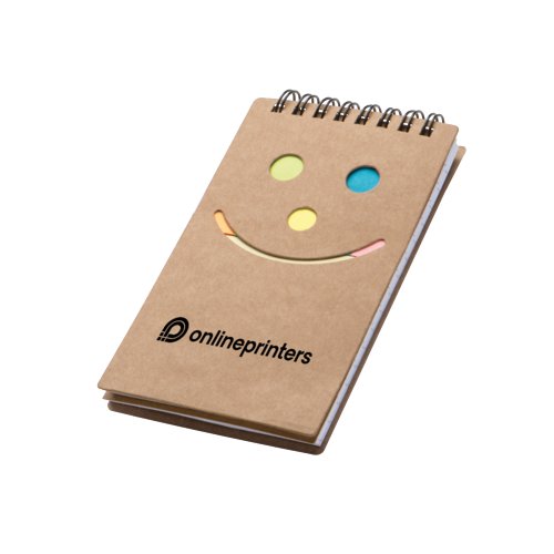Blocco note Marsala con rilegatura a spirale e note adesive.