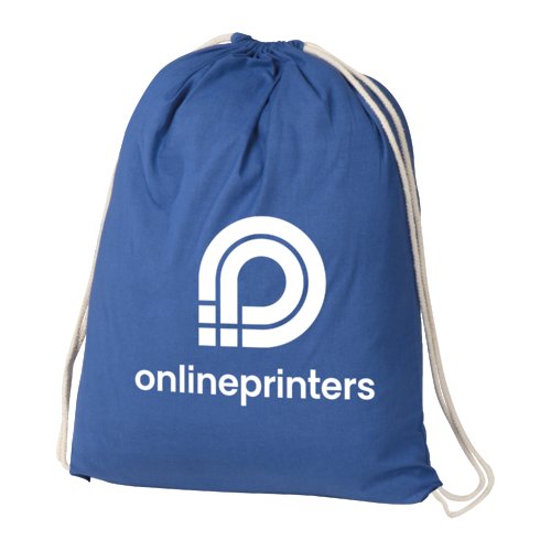 Sacca da palestra blu in cotone con chiusura a cordoncino.