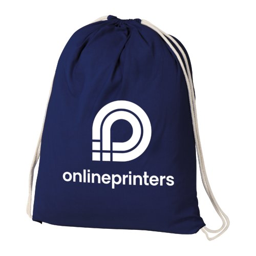 Sacca da palestra in cotone blu scuro con coulisse.