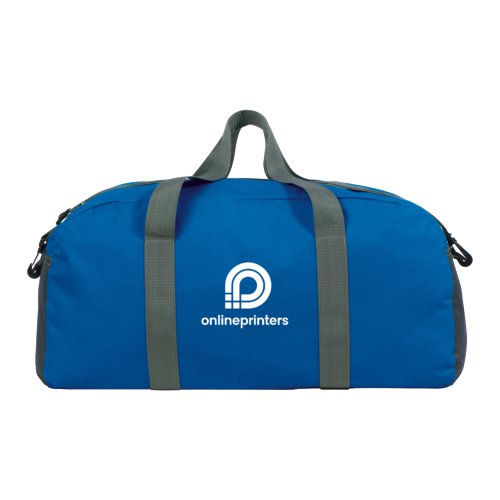 Borsa sportiva blu in tessuto resistente con maniglie.