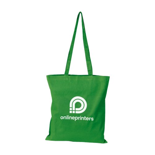 Borsa in cotone verde con manici lunghi.