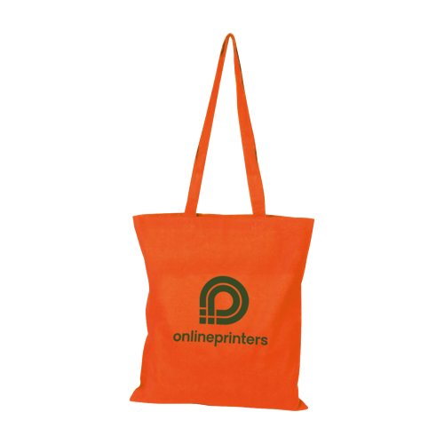 Borsa in cotone arancione con manici lunghi.
