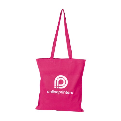 Borsa in cotone rosa con manici lunghi.