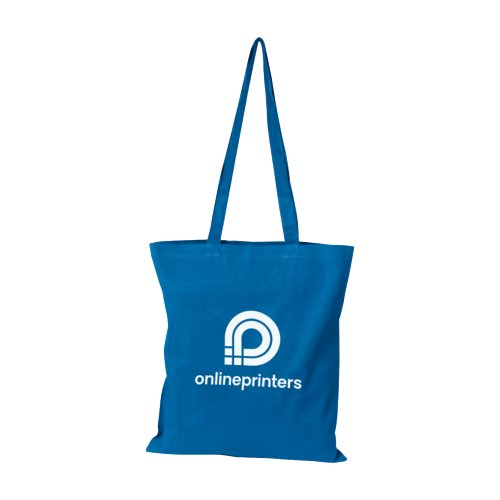 Borsa in cotone blu con manici lunghi.