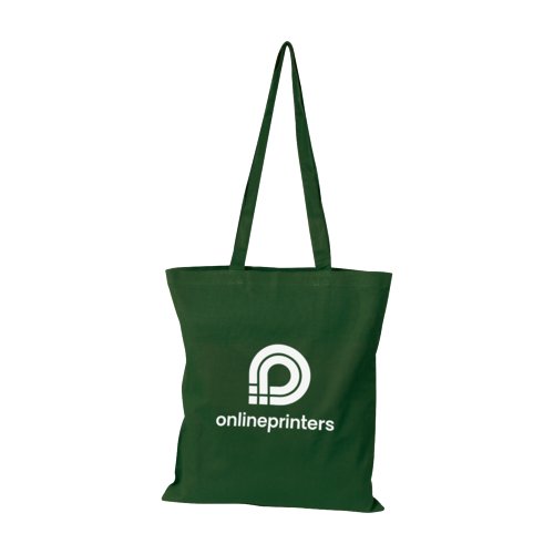 Borsa verde in cotone organico con manici lunghi.