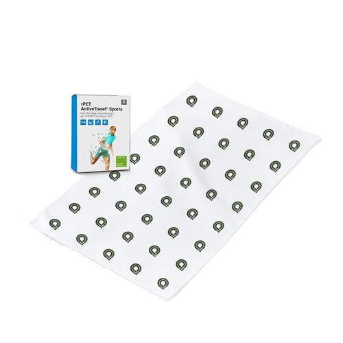 Asciugamano sportivo bianco in microfibra, assorbente e ad asciugatura rapida.