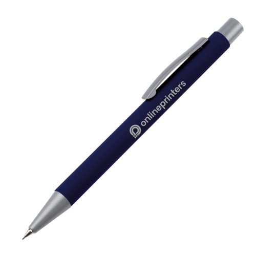 Matita meccanica in plastica blu scuro con clip.