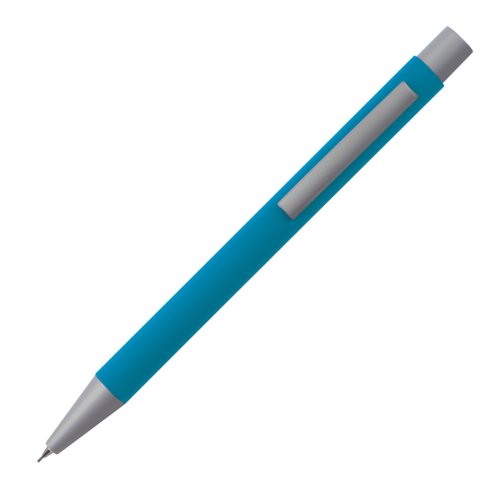 Matita meccanica in plastica azzurra con clip.