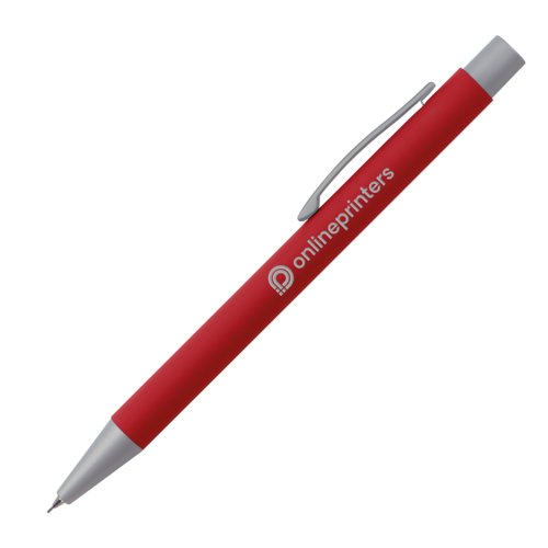 Matita meccanica rossa con clip.