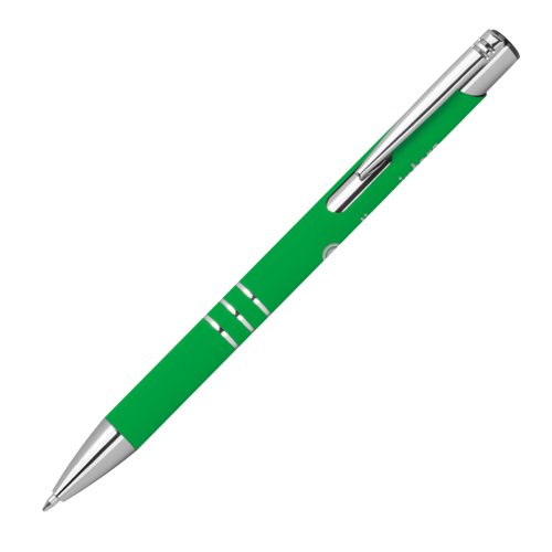 Penna gel verde con elementi in metallo e clip.