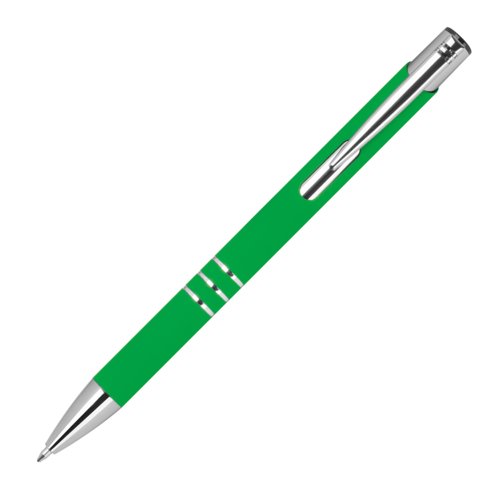 Penna gel verde con clip e pulsante.