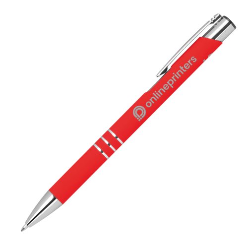 Penna gel rossa con motivo e meccanismo a scatto.