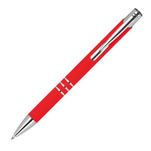 Penna gel rossa con clip e pulsante.