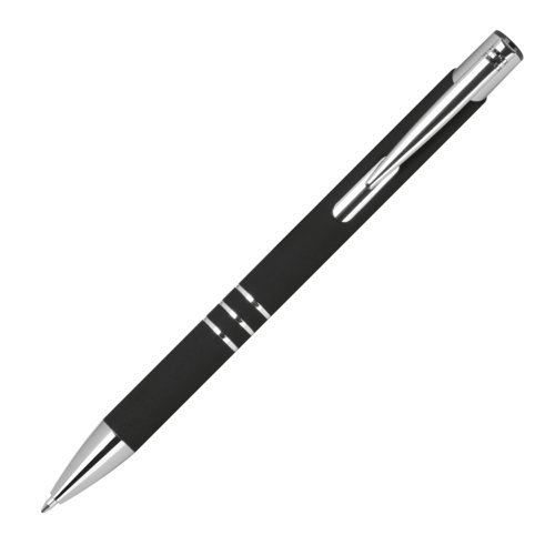 Penna gel nera con clip e meccanismo a pressione.