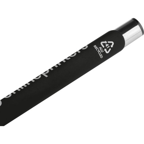 Penna gel nera con inchiostro semi-liquido e cappuccio.