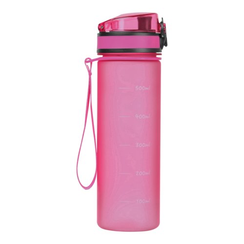 Borraccia rosa in Tritan con cinturino.