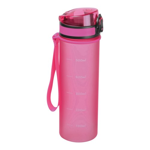 Borraccia rosa in Tritan con passante e tappo a vite.