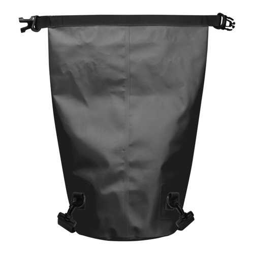 Borsa nera impermeabile con chiusura a roll-top e fibbia.
