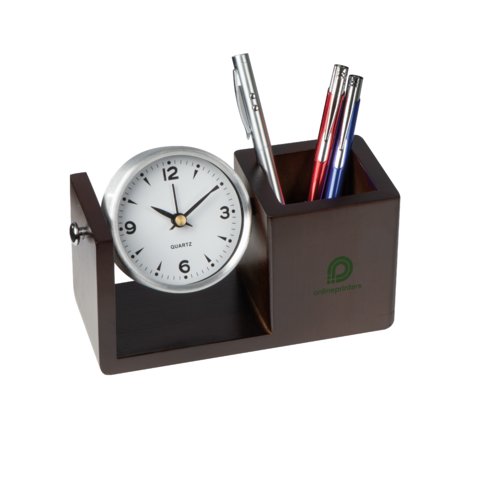 Orologio da tavolo in alluminio con portapenne.