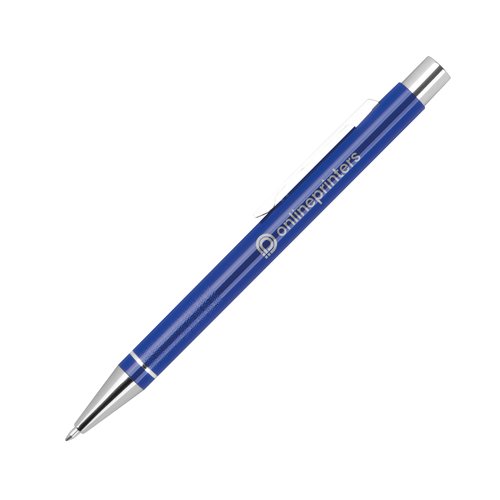 Penna gel blu con clip e meccanismo a scatto.