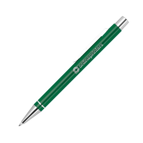 Penna gel verde con clip e meccanismo a scatto.