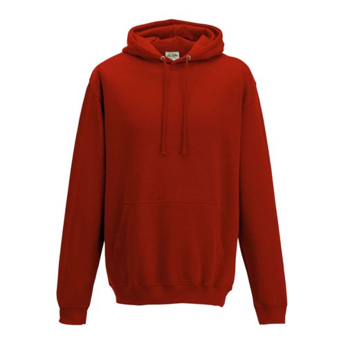 Felpa rossa in cotone-poliestere con tasca a marsupio e cappuccio.