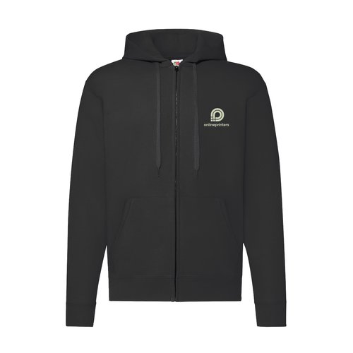 Giacca felpa nera in misto cotone con cappuccio e zip integrale.