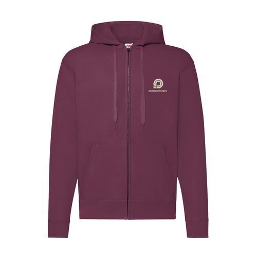 Giacca felpa bordeaux in misto cotone con cappuccio e zip da uomo.