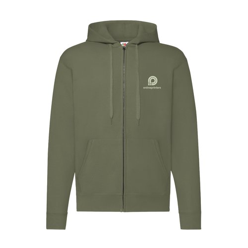 Giacca con cappuccio verde in cotone con zip integrale.