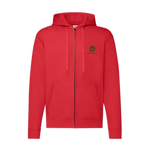 Felpa con cappuccio rossa in misto cotone con zip integrale.