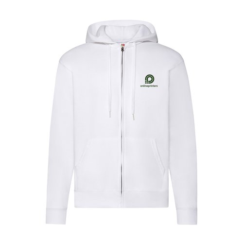 Felpa con cappuccio bianca da uomo in misto cotone-poliestere con zip integrale.